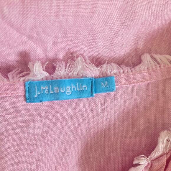 J. McLaughlin Maryann Linen Dress Pink A Line Relaxed Ruffle Women Medium - Picture 11 of 13